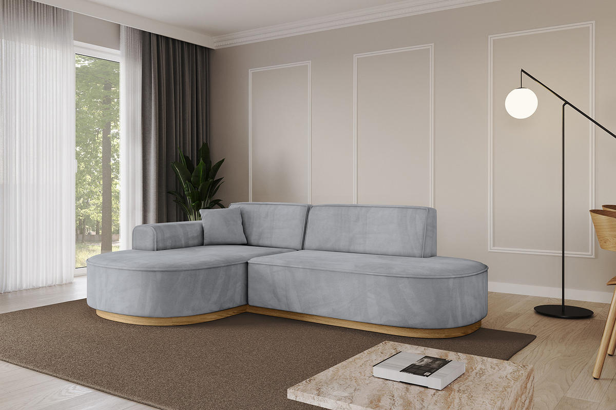 ECKSOFA Ottomane Links MARI-L1-v2 - 243x171x83 cm Grau Velours - Grau, Holzwerkstoff/Textil (243/171cm) - ALTDECOR