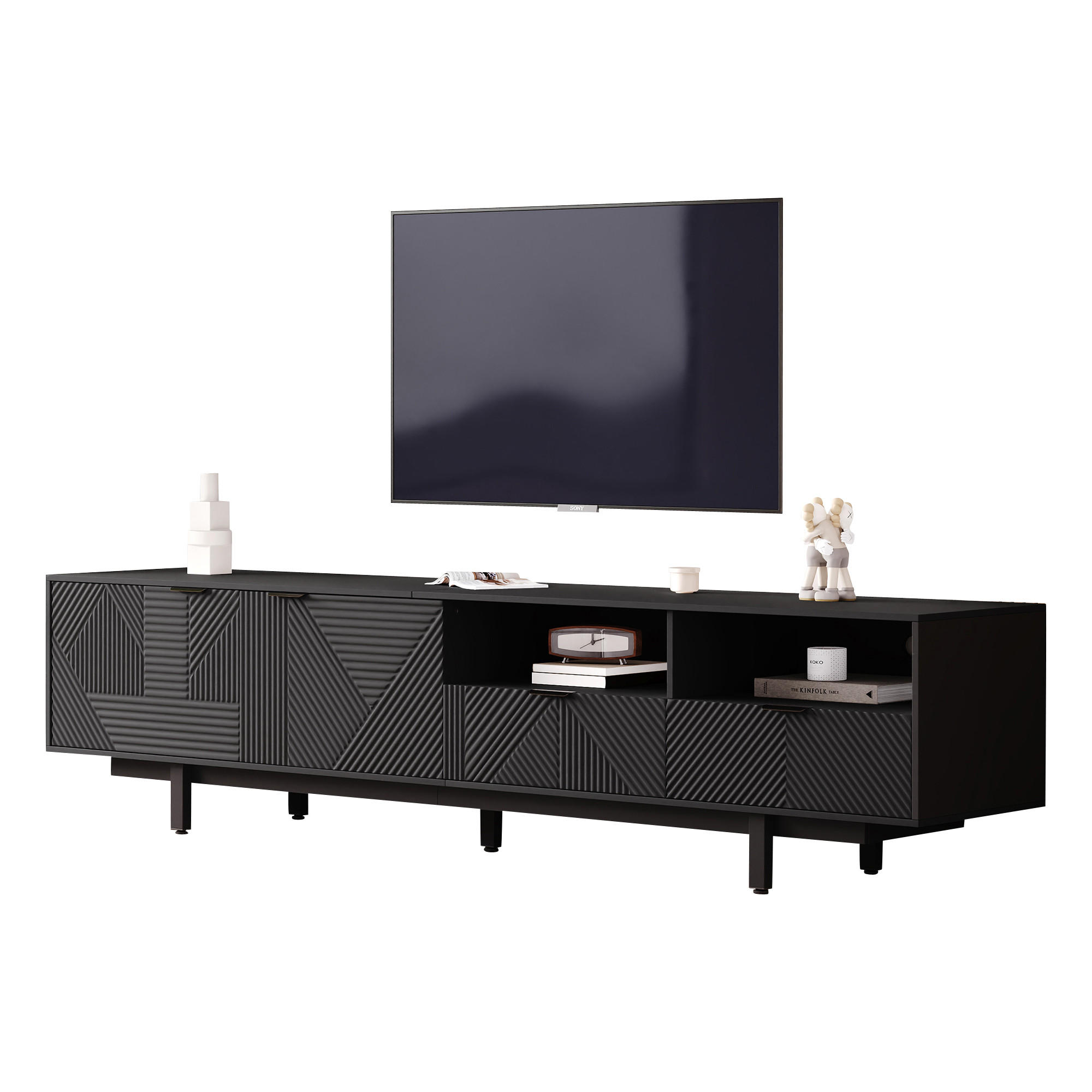 STILVORA TV STOLEK černý s úložným prostorem a zásuvkami, 200×40×51 cm