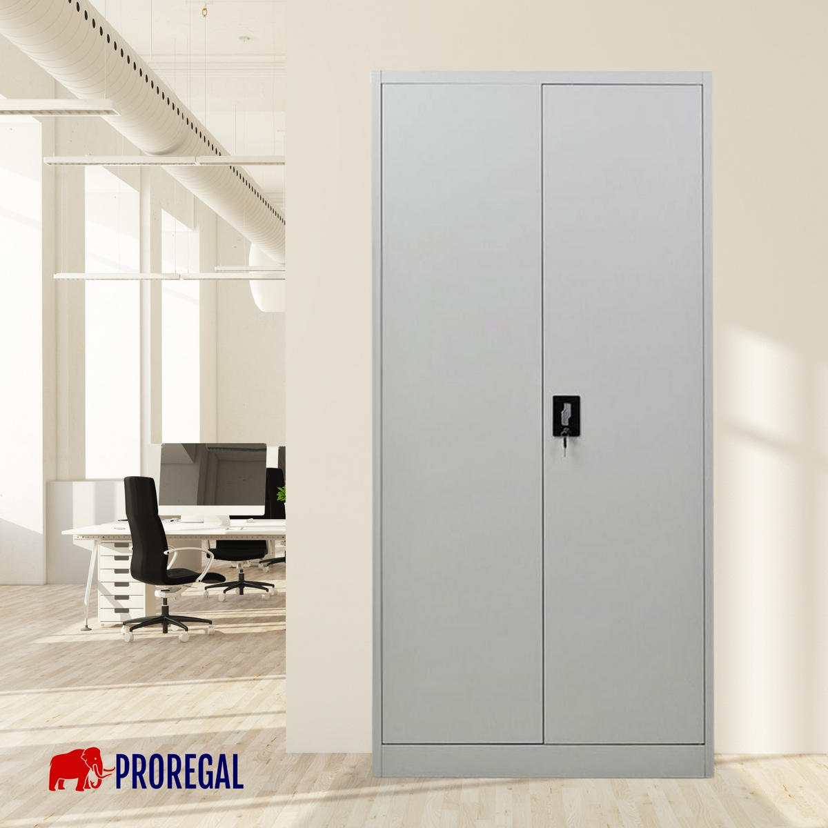 FLÜGELTÜRENSCHRANK Elephant 180x80x40cm 4 Ebenen Lichtgrau - Hellgrau, Metall (80/180/40cm) - PROREGAL