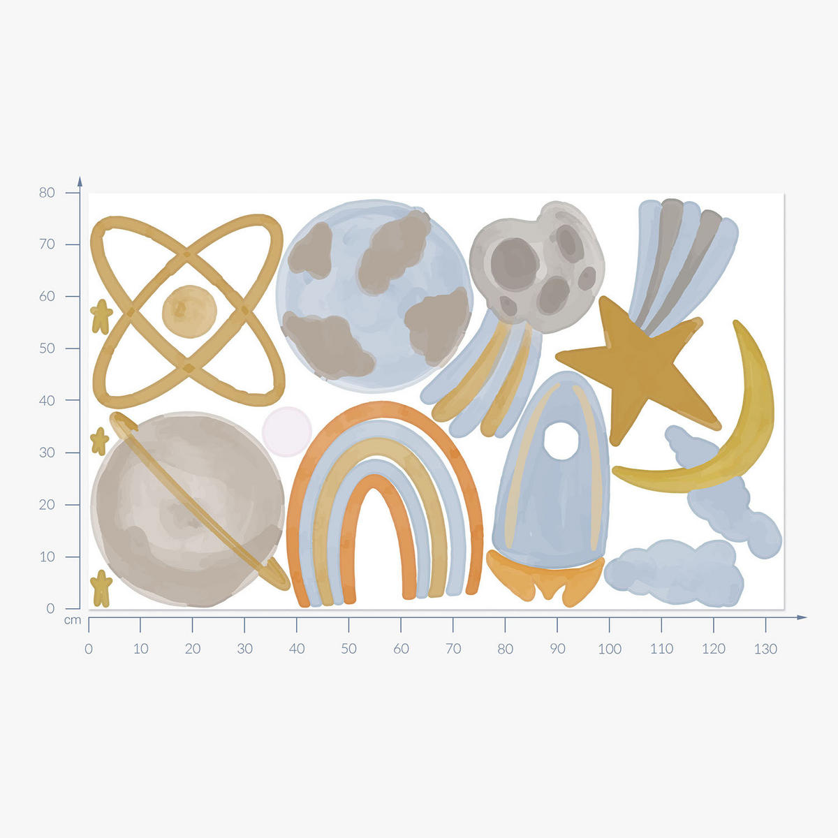 WANDAUFKLEBER 80x134cm - Planeten-Weltraumillustration - Multicolor, Kunststoff (80/134/0.1cm) - Wallfluent