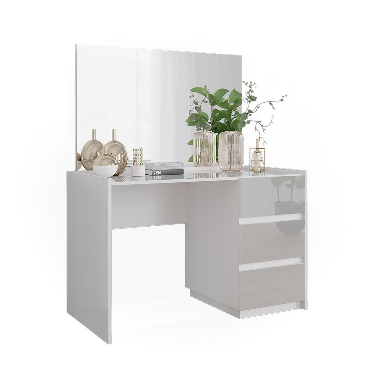 SCHMINKTISCH Marla Weiß Hochglanz 120 cm mit 3 Schubladen und Spiegel - Weiß Hochglanz, Holzwerkstoff (120/78.6/60cm) - Vicco