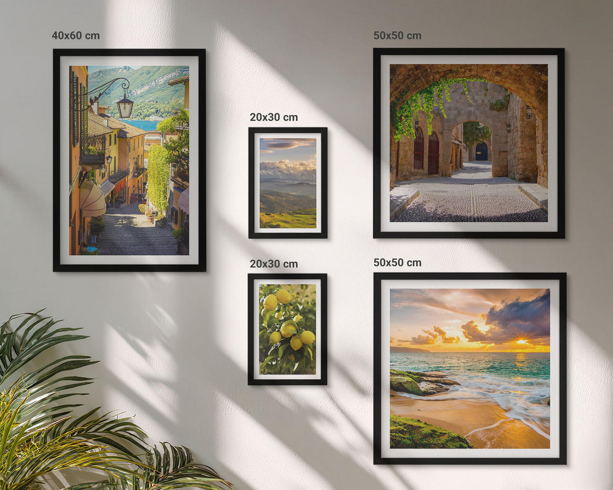 WANDBILDER 5er-Set - 50x50 cm & 20x30 cm & 40x60 cm Schwarzer Rahmen - Malerische Straßen am Meer, Strand - Schwarz, Kunststoff (40/60cm) - ArtPrintCave