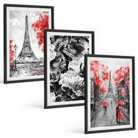 BILDER SET 3er Set - 40x60 cm Schwarzer Rahmen - graue Gemälde des Eiffelturms - Schwarz, Kunststoff (40/60cm) - TULUP