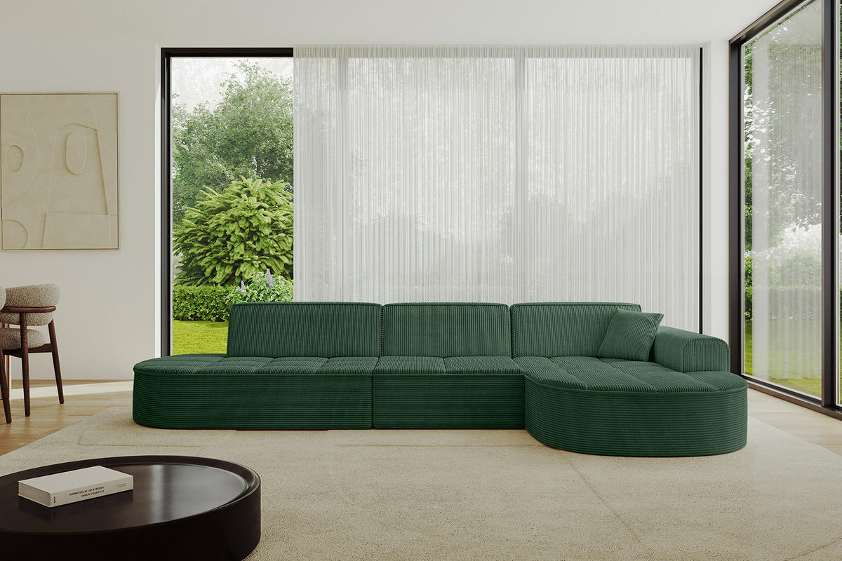 ECKSOFA Ottomane Rechts TARO-L2 - 328x171x79,5 cm Grün - Grün, Holzwerkstoff/Textil (328/171cm) - ALTDECOR