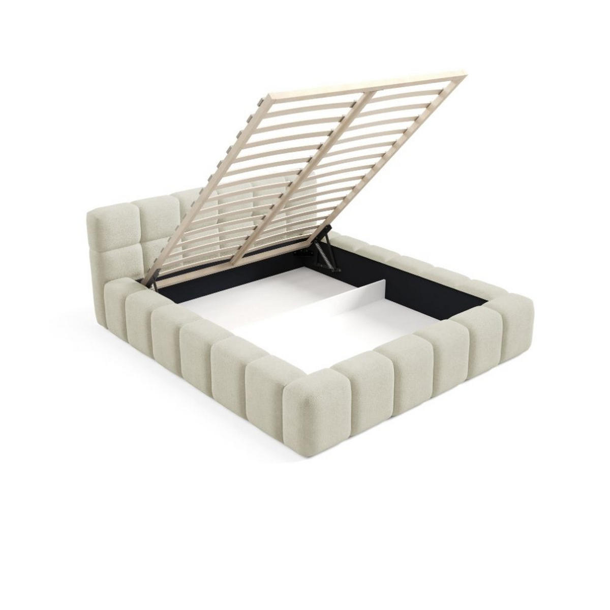 POLSTERBETT NUBO PREMIUM 140x200 cm mit Bettkasten – Stoff QUELLE 92 - Dunkelgrau, Holz (140/200cm) - Dekori_Interiors