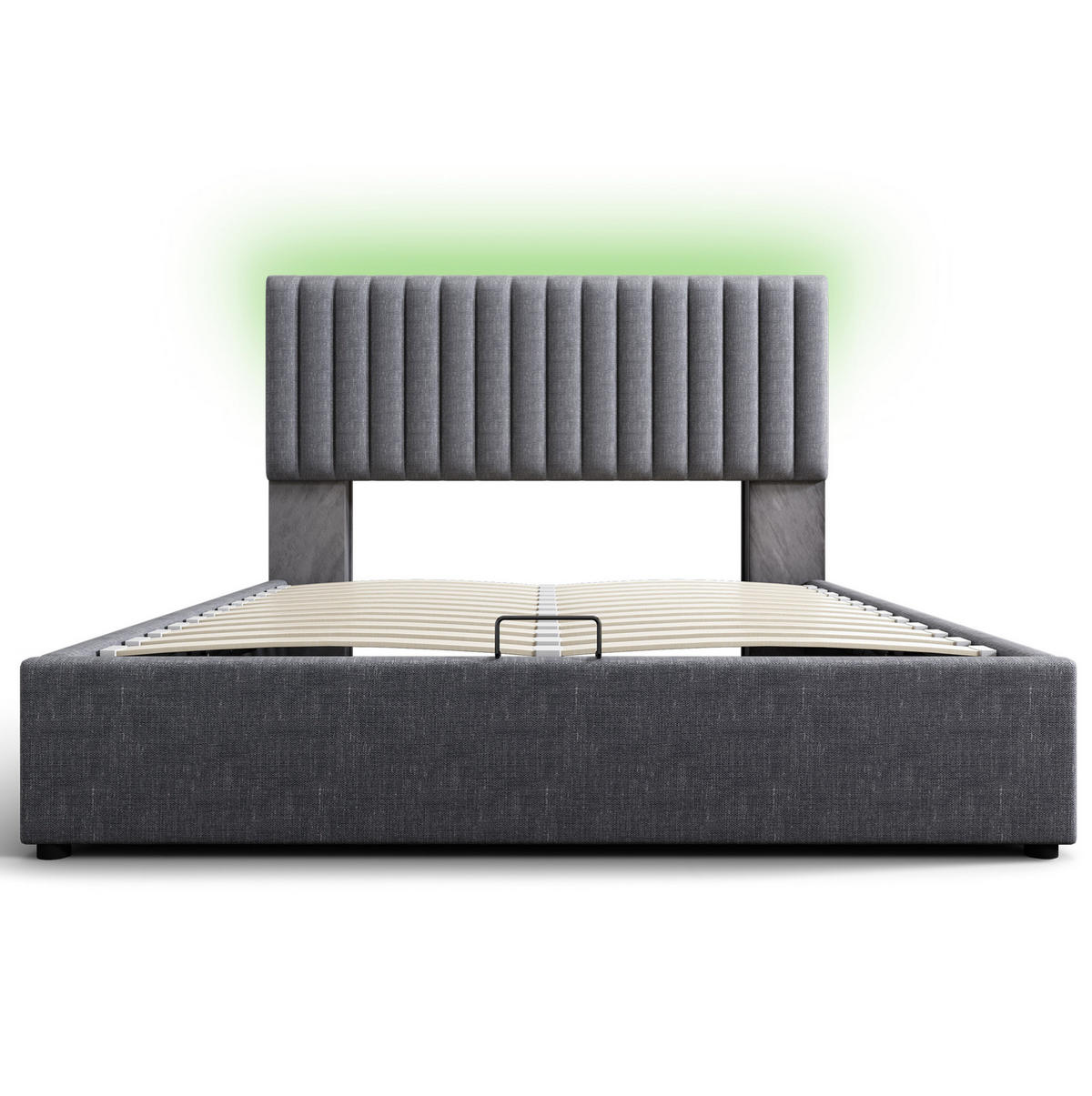 POLSTERBETT aus Leinen 140x200 cm in Grau mit LED & Matratze - Grau, Textil (140/200cm) - Modfu