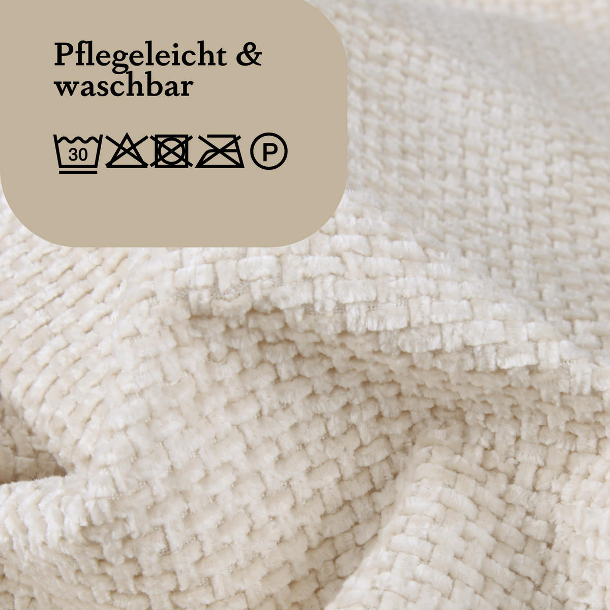 KISSENHÜLLE Chenille Cross 60 cm x 60 cm in Offwhite - Currygelb, Textil (60/60cm) - Bestlivings