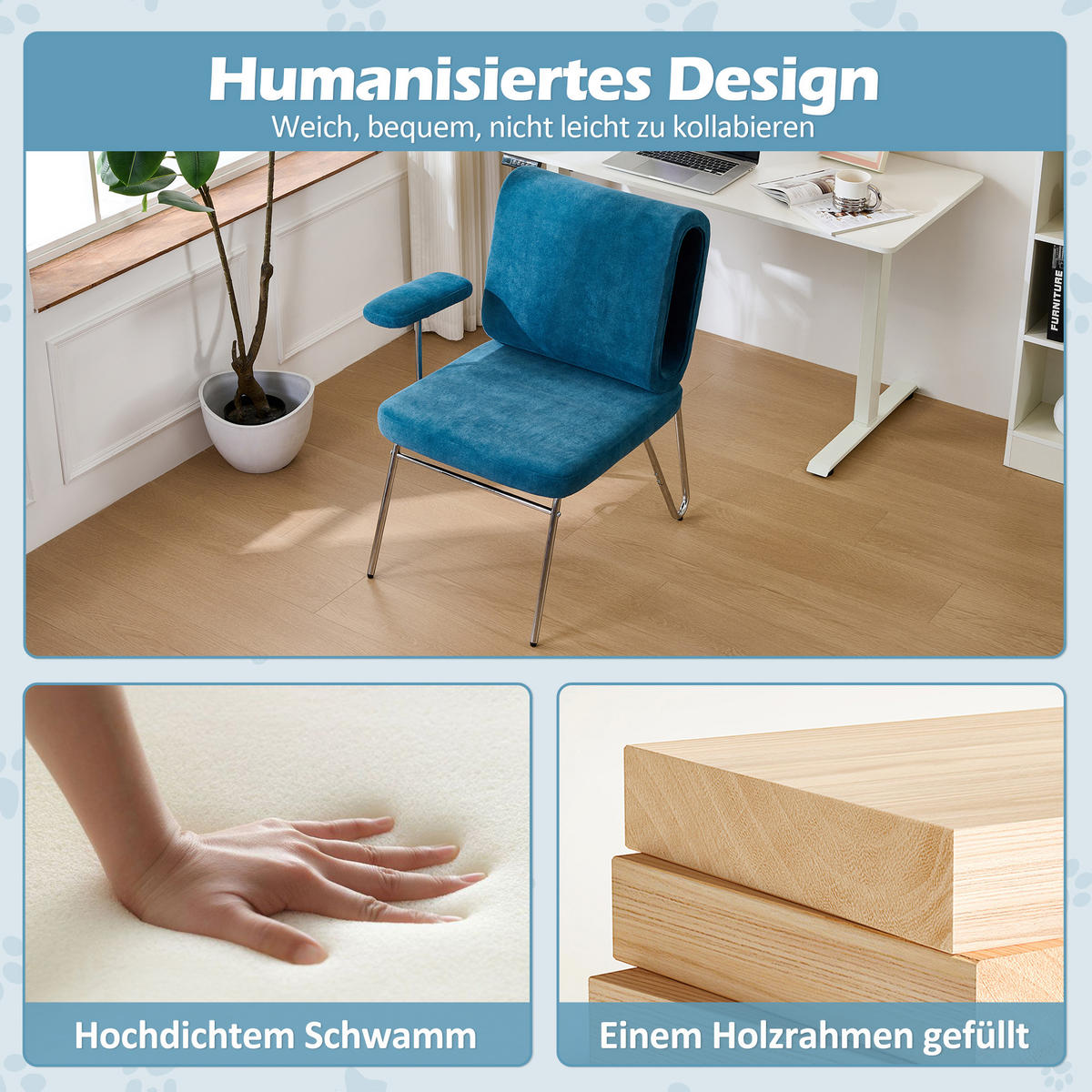 BÜROSTUHL aus Stoff mit Katzenhöhle in der Rückenlehne 77/70/89 cm Blau - Blau, Textil (70/89/77cm) - Redom