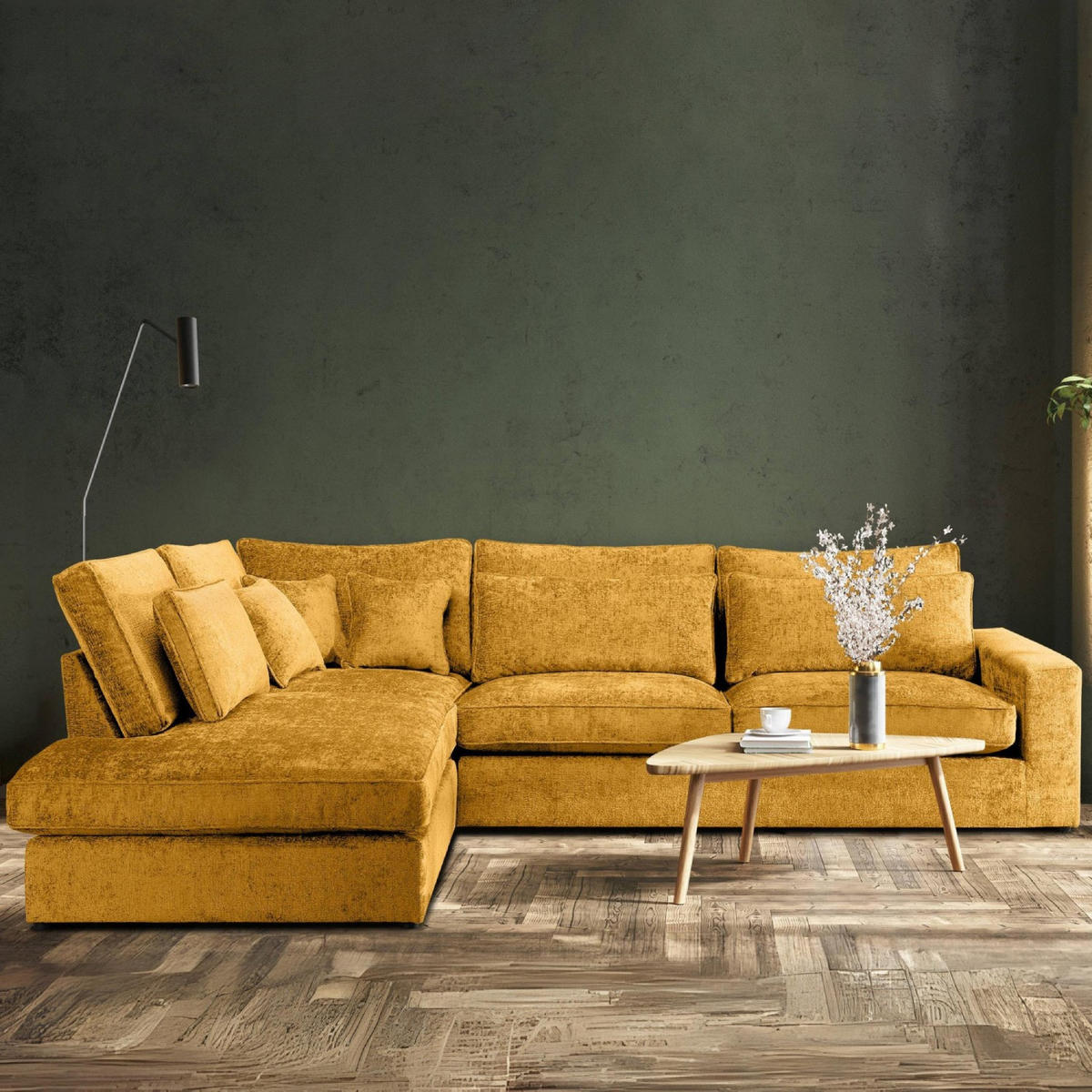 ECKSOFA LINKS IMPERA Modern 4/5 Sitzer, Senfgelb - Currygelb, Textil (314/224cm) - KONSIMO®