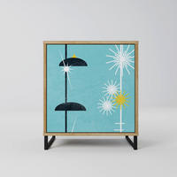 SIDEBOARD PATHS TO HAPPINESS, Eichefarben, 57,5x42x67,5 cm, Schwarze Metall-Rahmenfüße - Eichefarben/Multicolor, Holzwerkstoff/Metall (57.5/67.5/42cm) - SpaceRebels