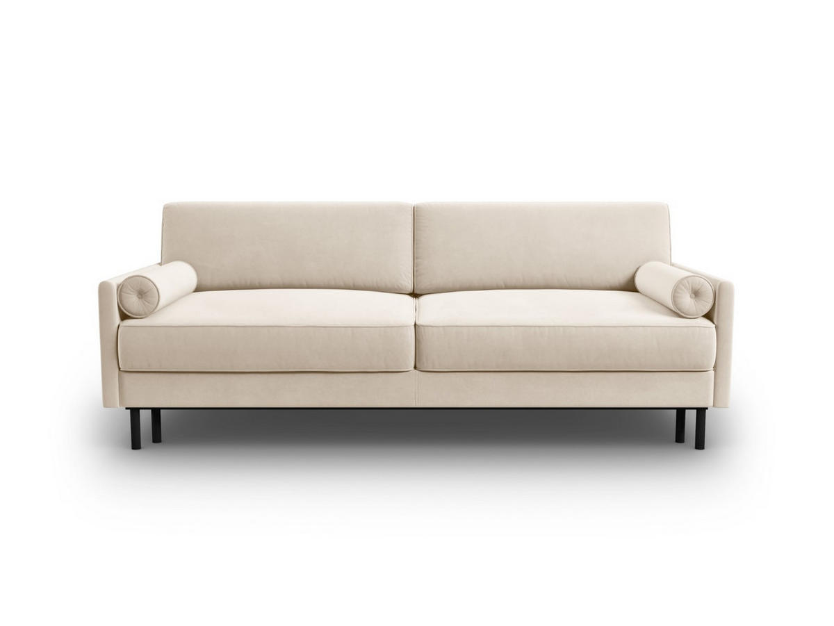 AUSKLAPPBARES-SOFA mit Bettkasten Scott aus Samt leichtes beige 3 Sitzplätze - Beige, Textil (97/87/212cm) - Micadoni