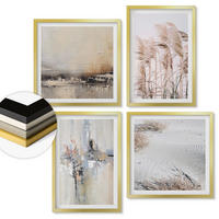 WANDBILDER 4er Set - 50x50 cm & 40x60 cm Goldrahmen - Abstrakte Vegetationsmuster - Goldfarben, Kunststoff (50/50cm) - ArtPrintCave