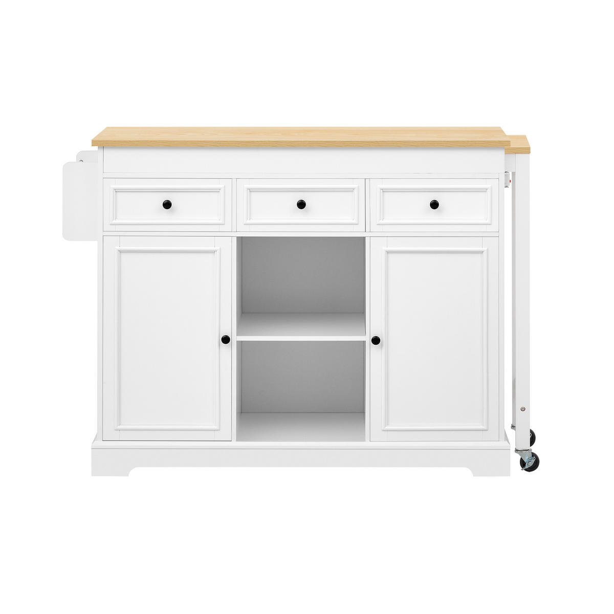 KÜCHENINSEL Weiß & Naturfarben 124,3×45×92 cm mobil auf Rollen mit ausziehbarer Arbeitsplatte aus Holzwerkstoff - Weiß, Holzwerkstoff (124.3/92/45cm) - Luhomfu