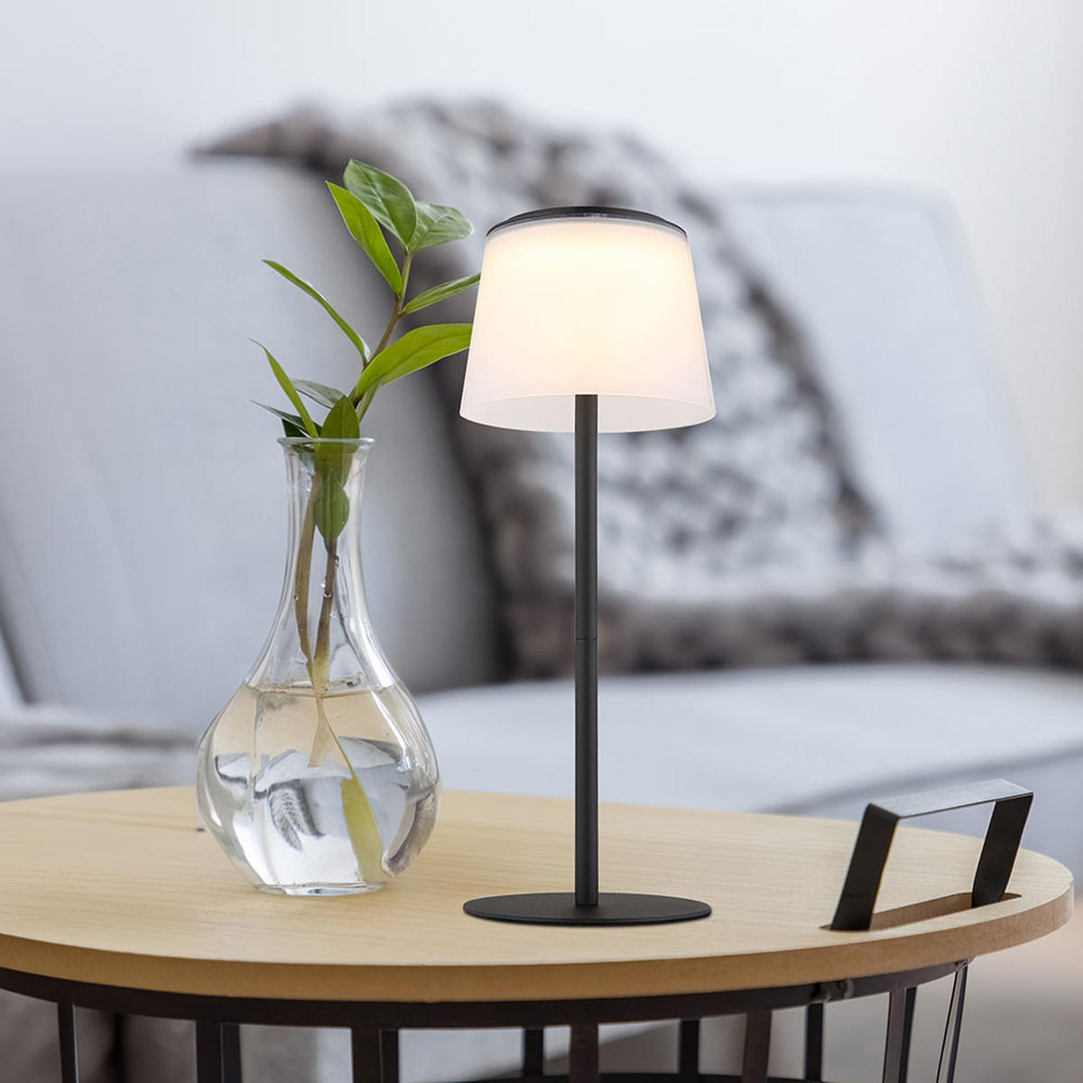 LED TISCHLEUCHTE satiniert Weiß - Schwarz, Metall (13/13/34cm) - Globo Lighting