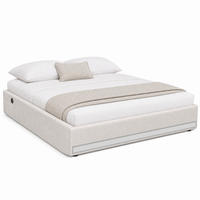 POLSTERBETT mit LED, USB und Stauraum 140x200 cm Leinen Beige - Beige, Metall (140/200cm) - Meubliv