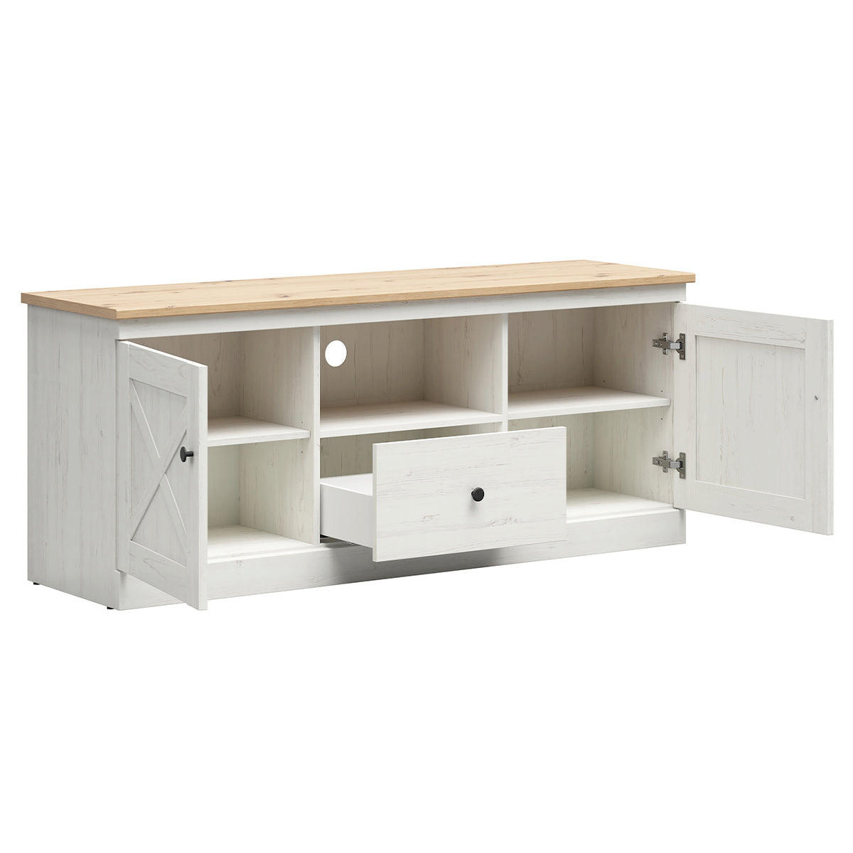 TV STOLÍK Victoria Biela a drevo - biela, kompozitné drevo (153/63/43cm) - Petits-meubles