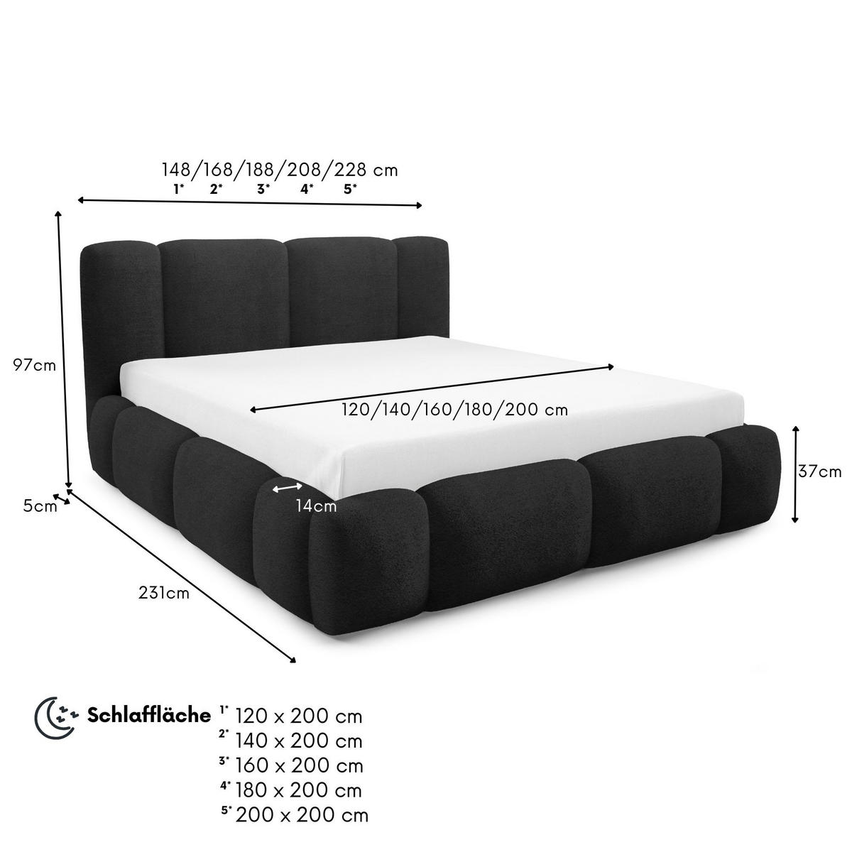 POLSTERBETT BLANCO mit Bettkasten, Bett 120x200, Doppelbett mit Stauraum und Lattenrost, ohne Matratze, Schlafzimmer - Schwarz - Schwarz, Holz/Textil (120/200cm) - Furnistar