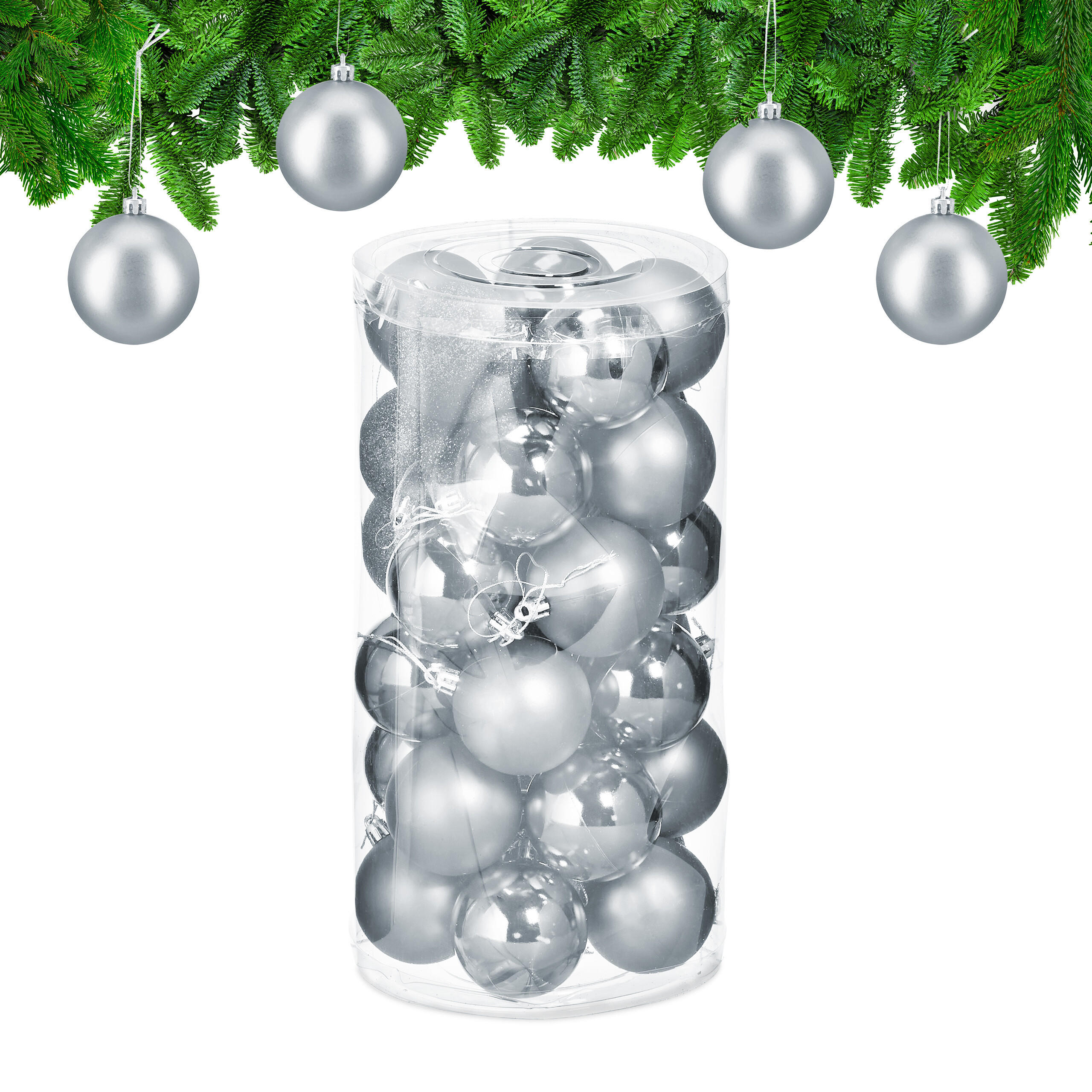 30XWEIHNACHTSKUGELN - Silberfarben, Kunststoff (6/7/6cm) - Relaxdays