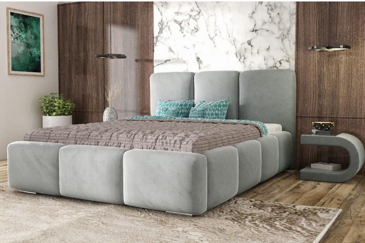 POLSTERBETT ROYAL, 200 x 200 cm mit Bettkasten und Lattenrost aus Metall, Velourstoff, Frabe: Grau - Grau, Holz/Kunststoff (200/200cm) - Agmat-Furniture