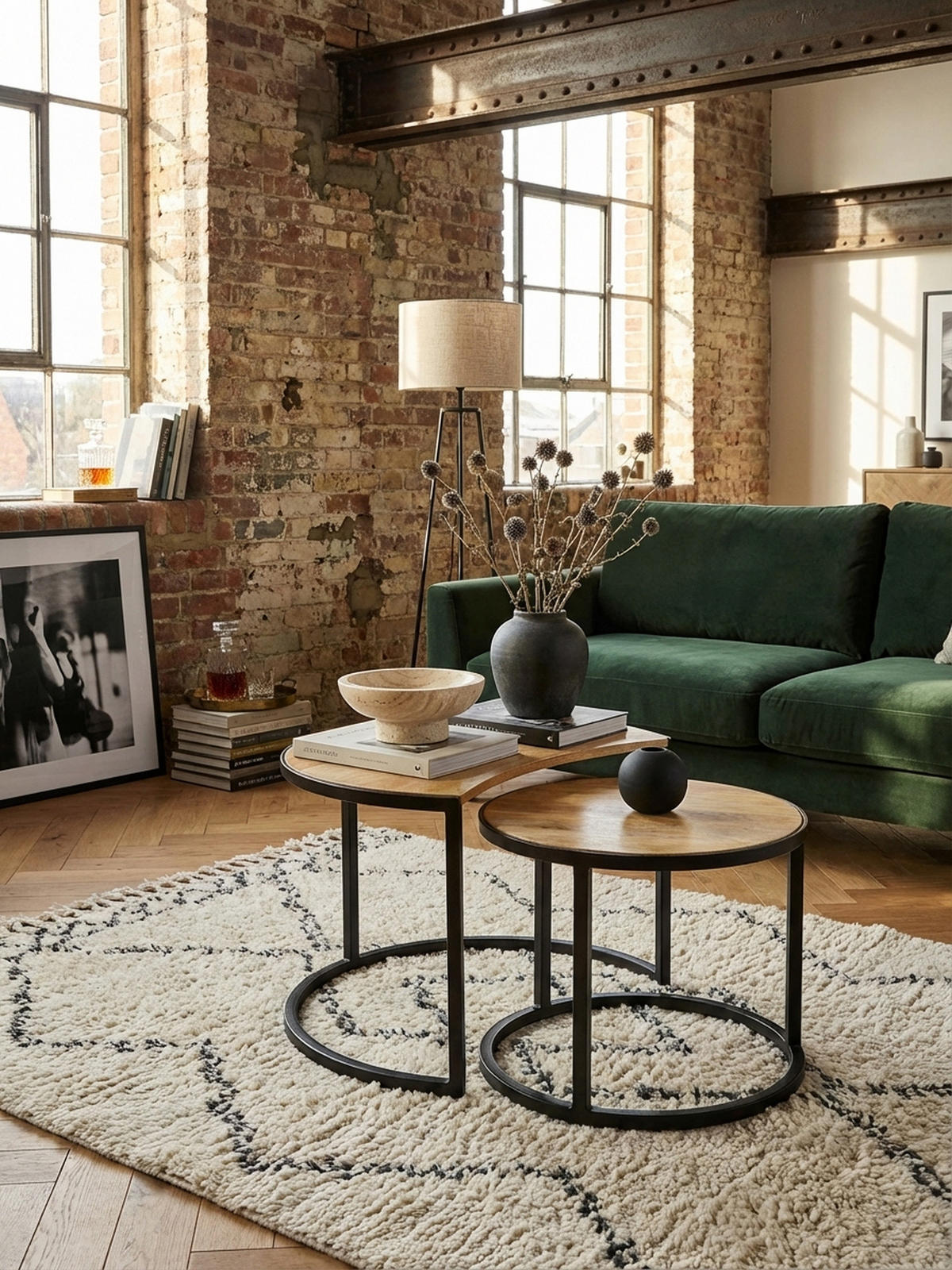 COUCHTISCH 2er Set Holz Metall Industrial Handgefertigt ESINO, Beige 60x41x41 cm - Beige/Schwarz, Holz/Metall (41/60/41cm) - KADIMA DESIGN