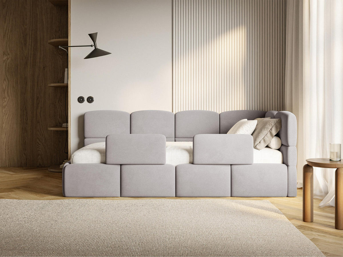 DETSKÁ POSTEĽ Cloudy svetlosivá 90x200 cm, s matracom a zábranou, záhlavie vpravo, zamat - čierna/svetlosivá, textil/plast (90/200cm) - Selsey