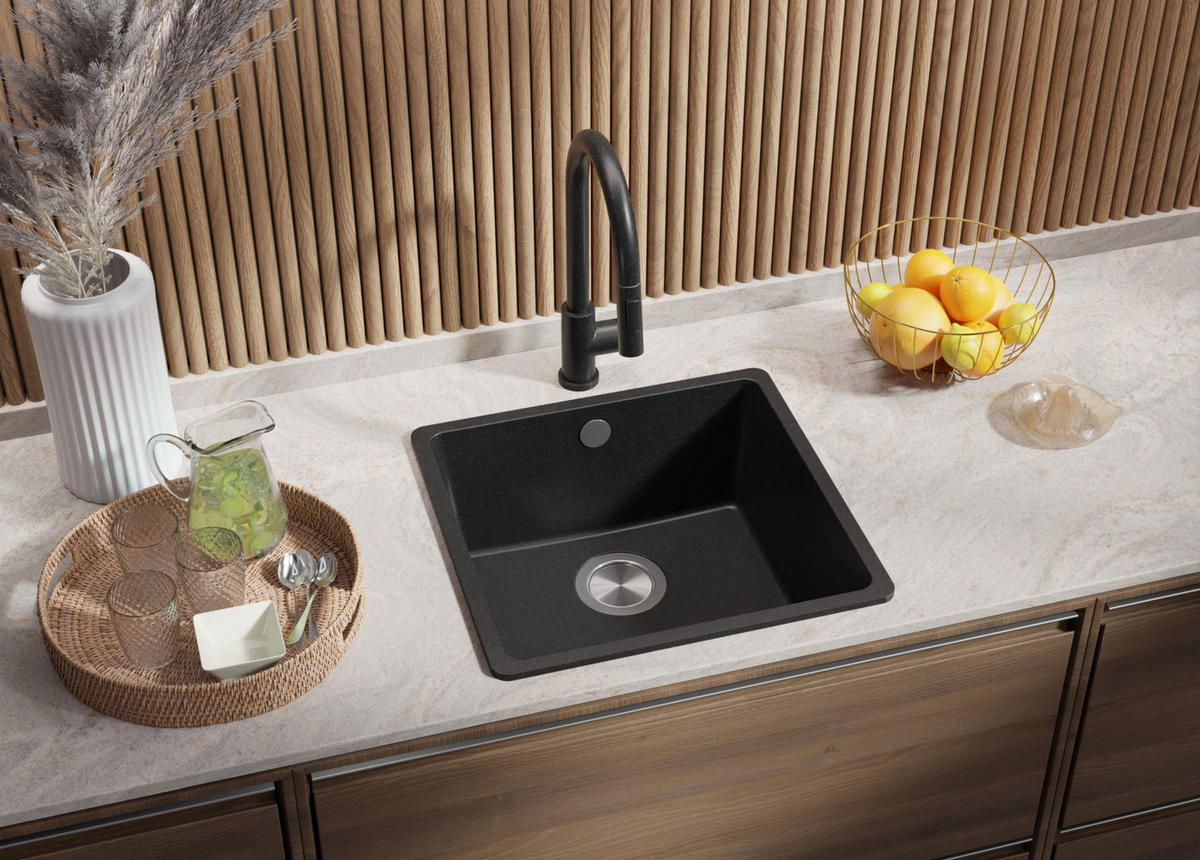 SPÜLBECKEN Venedig Slim Easy, 2-er set Anthrazit 46/44 cm 1 Becken + Ablauf-Set ab 50er Unterschrank - Chromfarben/Anthrazit, Kunststoff (46/20/44cm) - Primagran