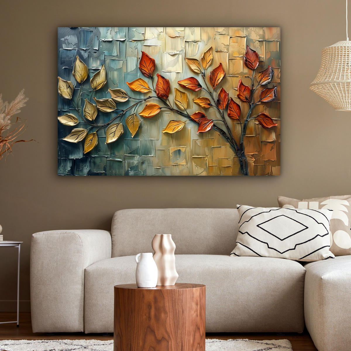 LEINWANDBILD Baum - Abstrakt - Natur - Kunst XXL 150x100 cm - Goldfarben, Textil (150/100cm) - MuchoWow