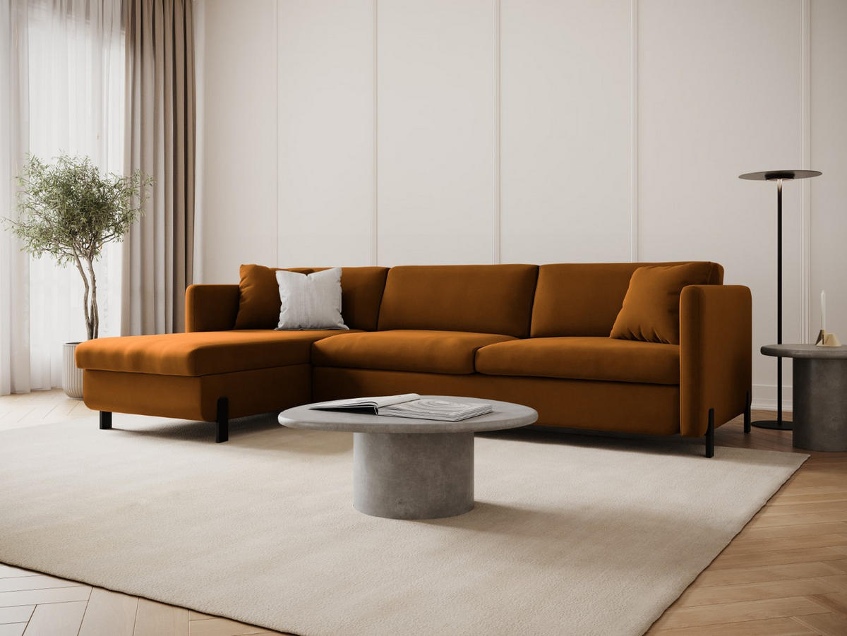 ECKSOFA ausklappbar links Gloria aus Samt braun 4 Sitzplätze - Braun, Textil (260/170cm) - Micadoni