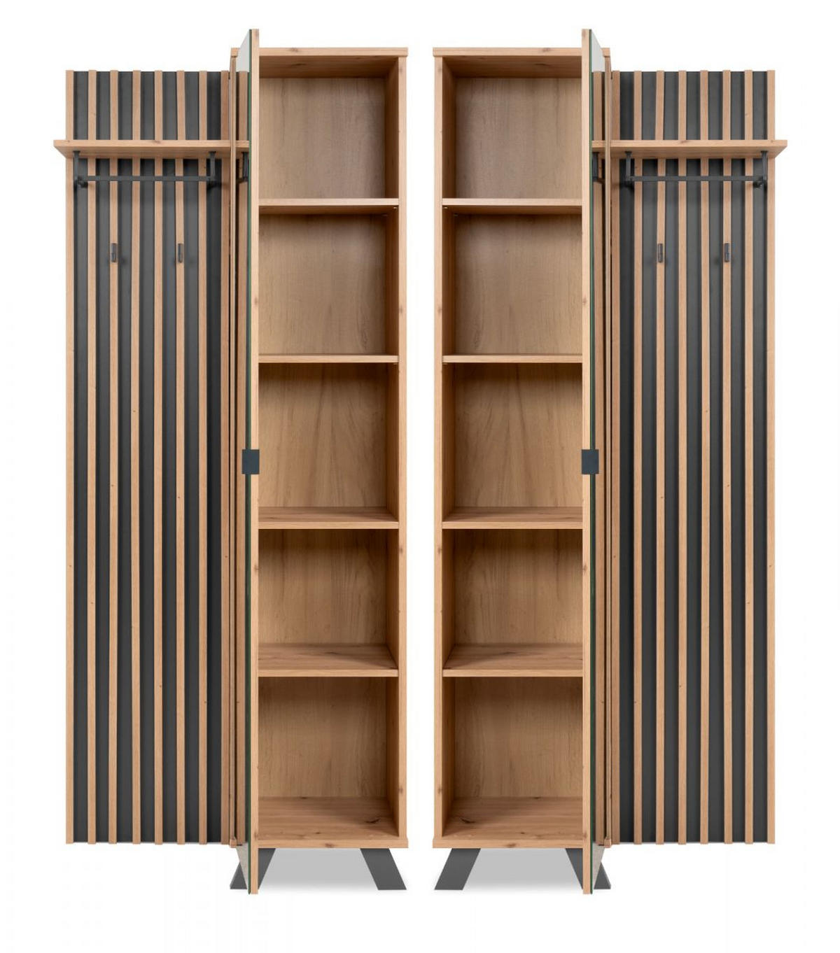 GARDEROBE Eiche Artisan, grau 80 cm, Kompaktgarderobe mit Spiegel - Eichefarben/Anthrazit, Holzwerkstoff/Metall (80/190/37cm) - Furn.Design