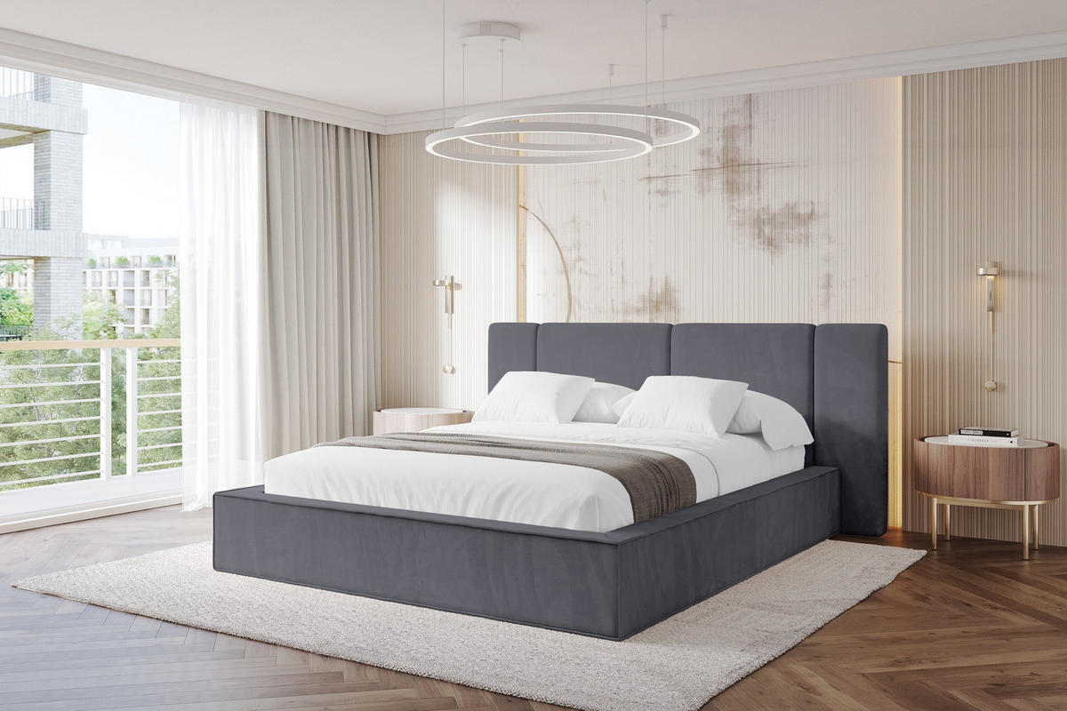 POLSTERBETT mit Bettkasten und Lattenrost, Boxbett ohne Matratze - RIVO 200x200 Dunkelgrau - Dunkelgrau, Holzwerkstoff/Textil (200/200cm) - ALTDECOR
