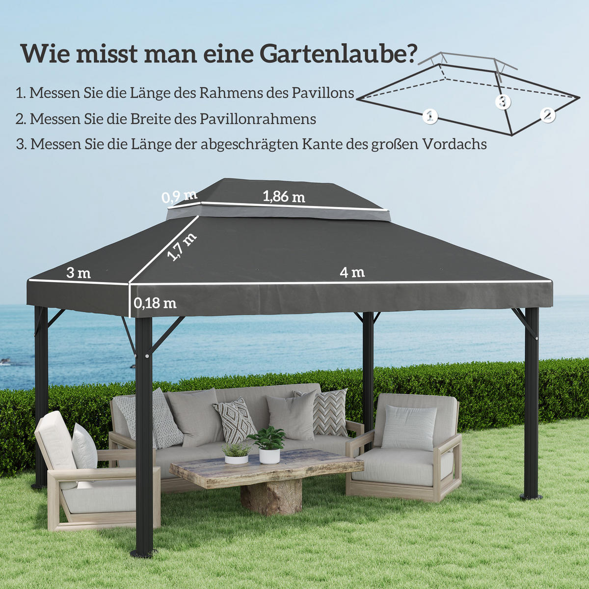ERSATZDACH für Gartenpavillon 3 x 4 m - Dunkelgrau, Textil (300/1/400cm) - Outsunny