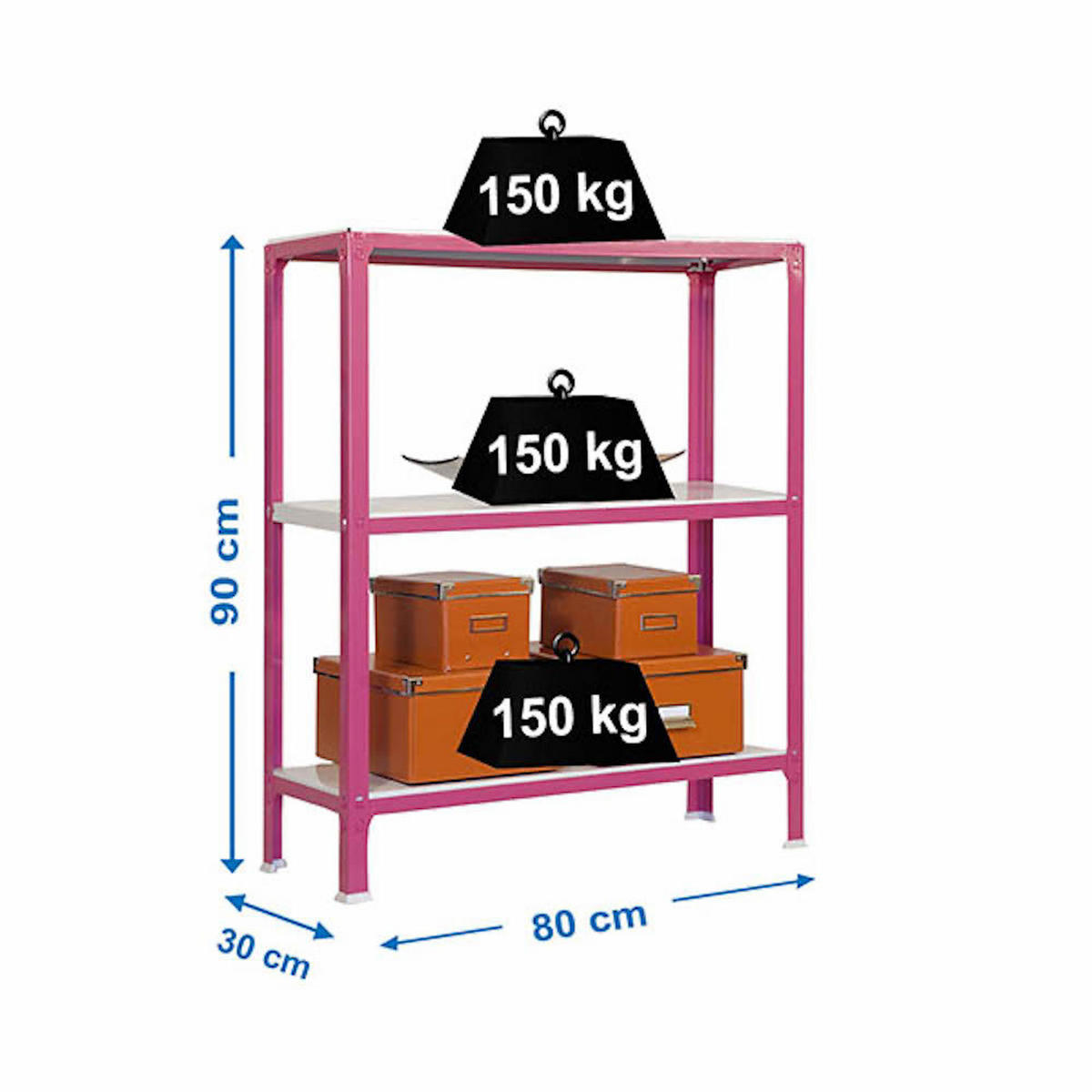 WOHNREGAL LIVING KOALA METAL mit 3 Fachböden | HxBxT 90x80x30cm | Fachlast 150kg | Rosa/Weiß - Rosa, Metall (80/90/30cm) - PROREGAL