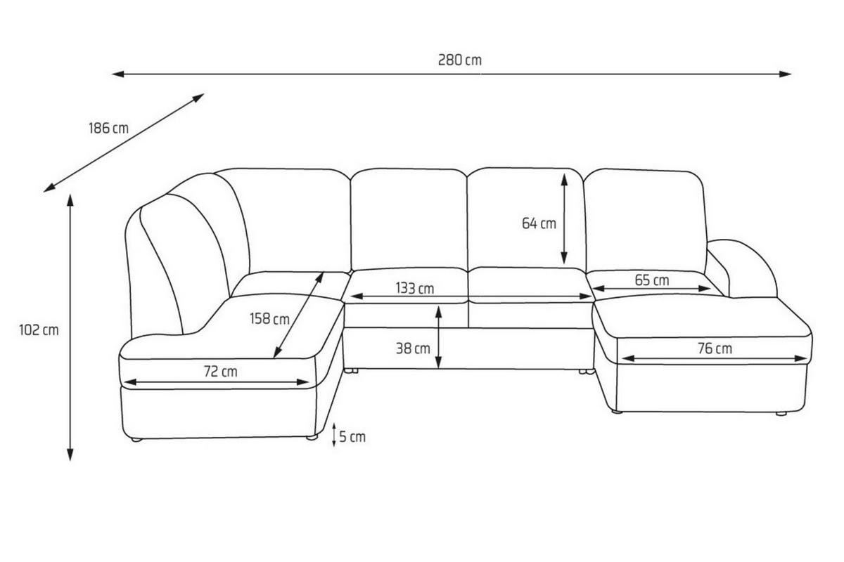 ECKSOFA VIBE U Rechts mit Schlaffunktion 129x263 Chenille Bordeaux - Bordeaux/Schwarz, Holz/Kunststoff (186/102/280cm) - Muffo