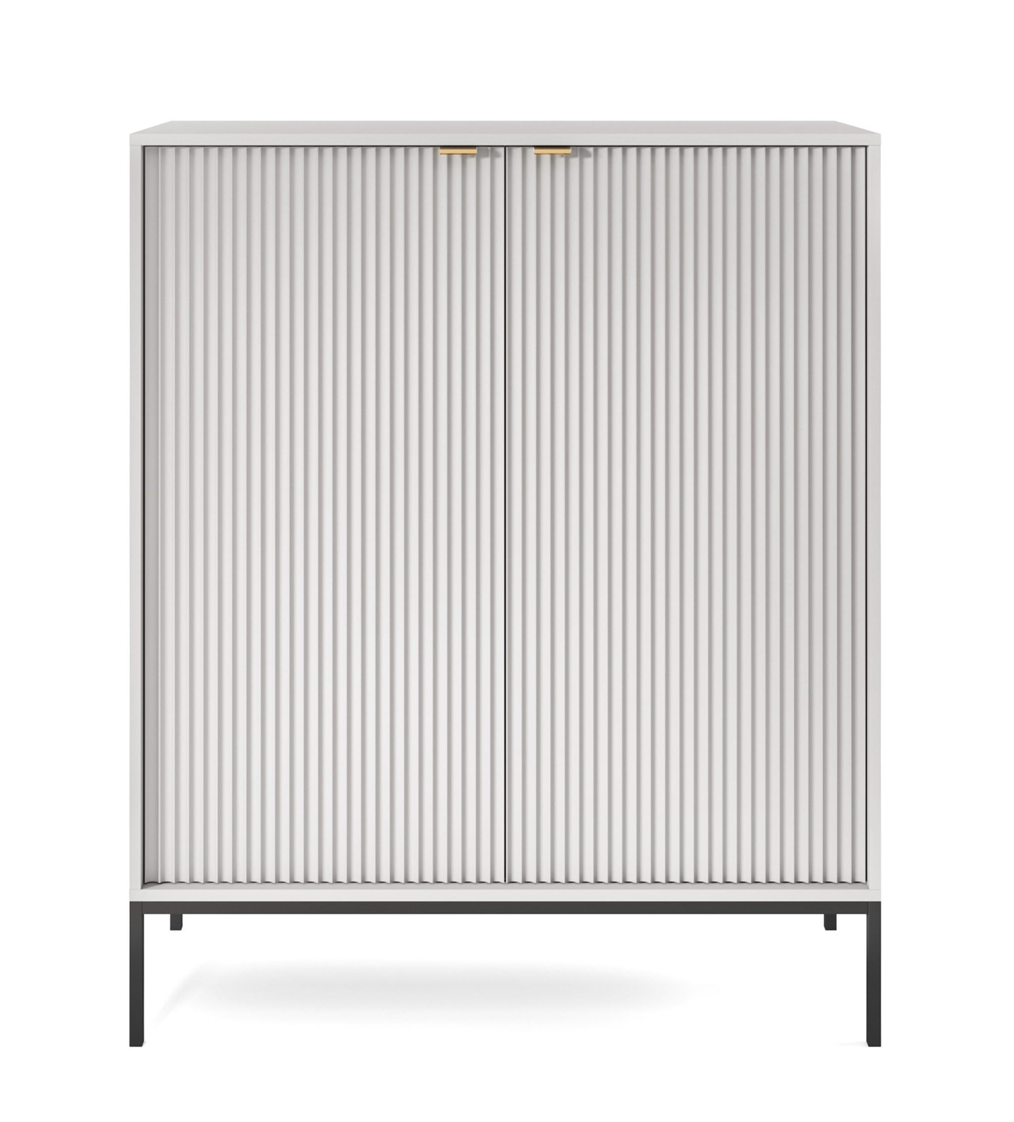 SIDEBOARD Eternas 2T Grau 104/125/39 cm – schwarze Füße, mit geriffelten Fronten - Schwarz/Grau, Holzwerkstoff (104/125/39cm) - AX Living