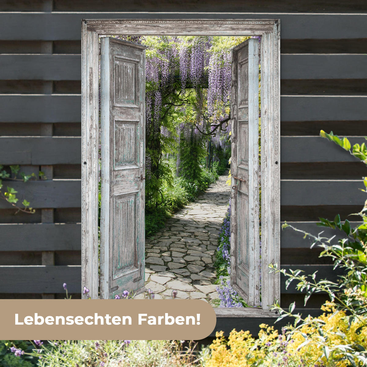 ZAHRADNÍ PLAKÁT Průhled - Les - Kameny - Jaro 120x180 cm - světle šedá, plast (120/180/0.2cm) - OnlyWow