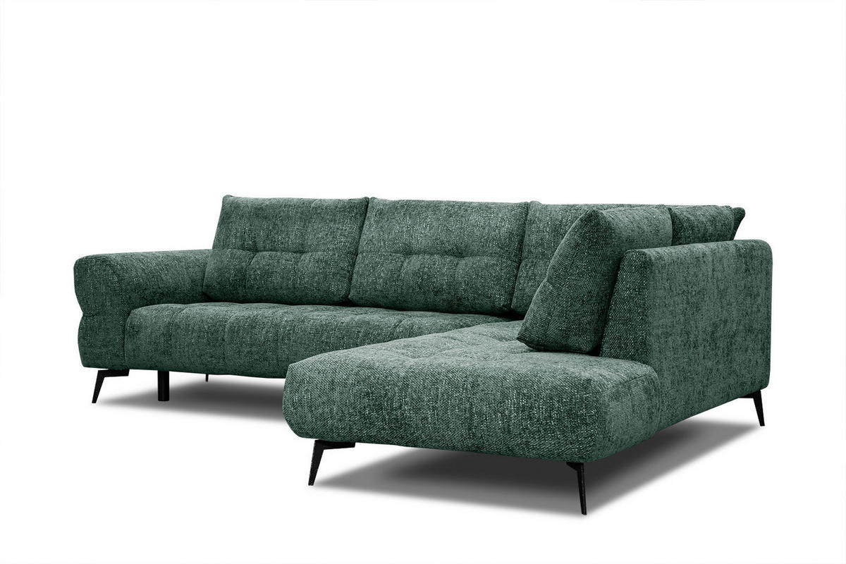 ECKSOFA SALVINI 5-Sitzer, smaragdgrün - Smaragdgrün/Schwarz, Holzwerkstoff/Textil (292/158cm) - Courtois Laville