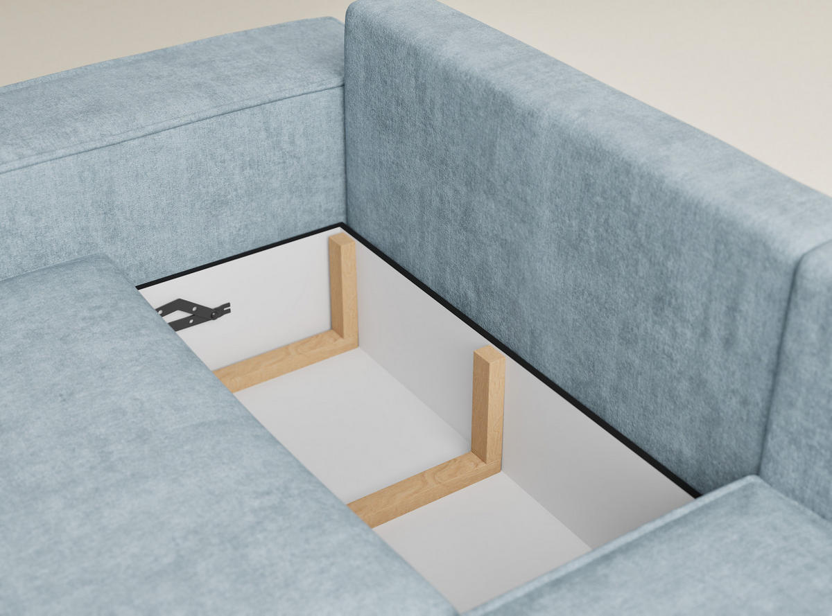 ECKSOFA MIT SCHLAFFUNKTION Tonga Hellblau Webstoff - Schwarz/Hellblau, Holz/Holzwerkstoff (255/105cm) - Maison de Reve