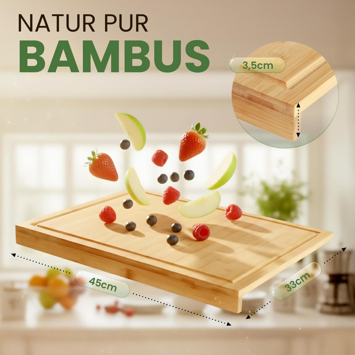 SCHNEIDEBRETT eckig 45/33/3.5 cm Holz Natura - Eukalyptusholzfarben, Holz (45/33cm) - CLP