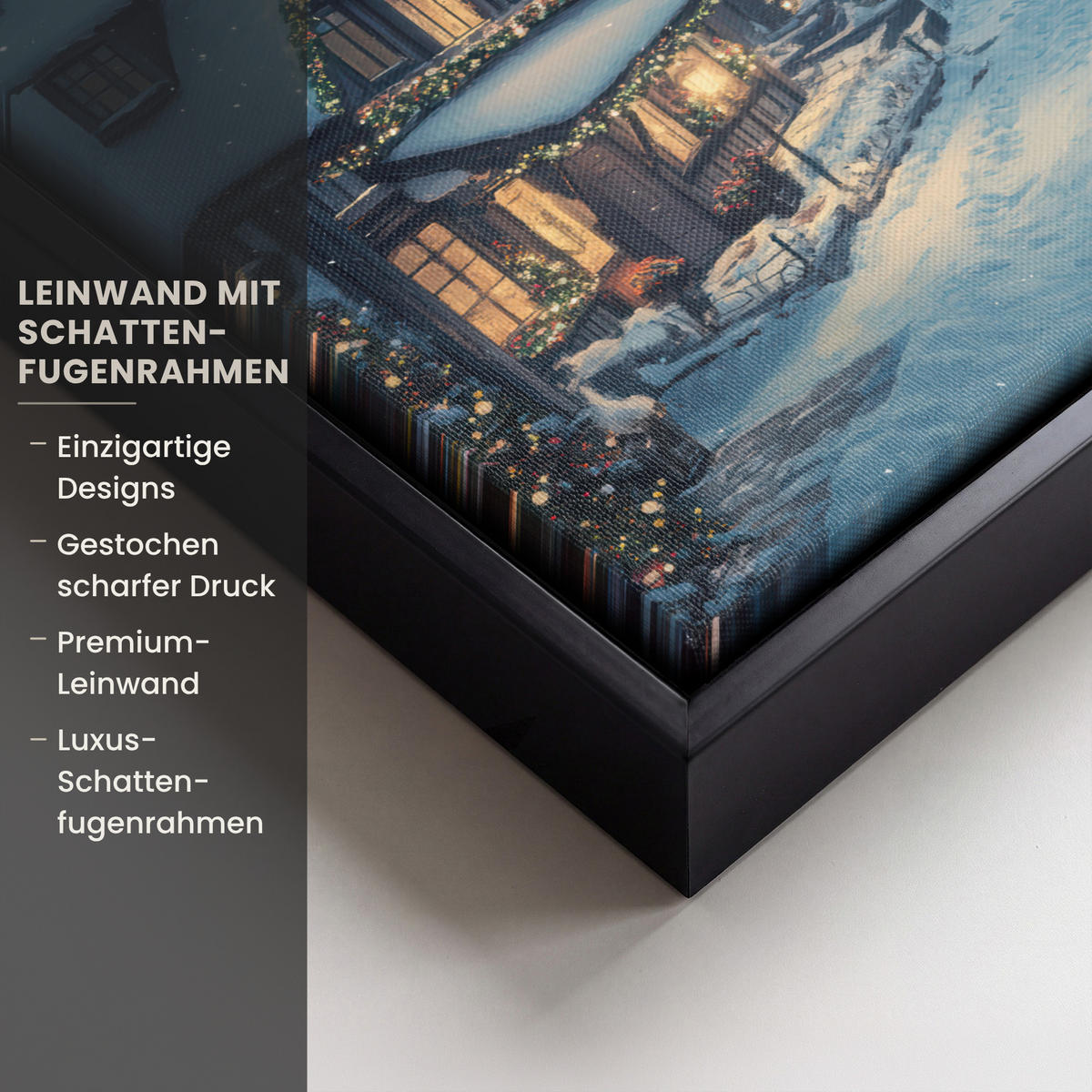 LEINWAND Bilder mit Rahmen - Weihnachtsdorf - Weihnachten - Schnee - Winter - 30x20 - Dunkelblau, Textil (30/20cm) - MuchoWow