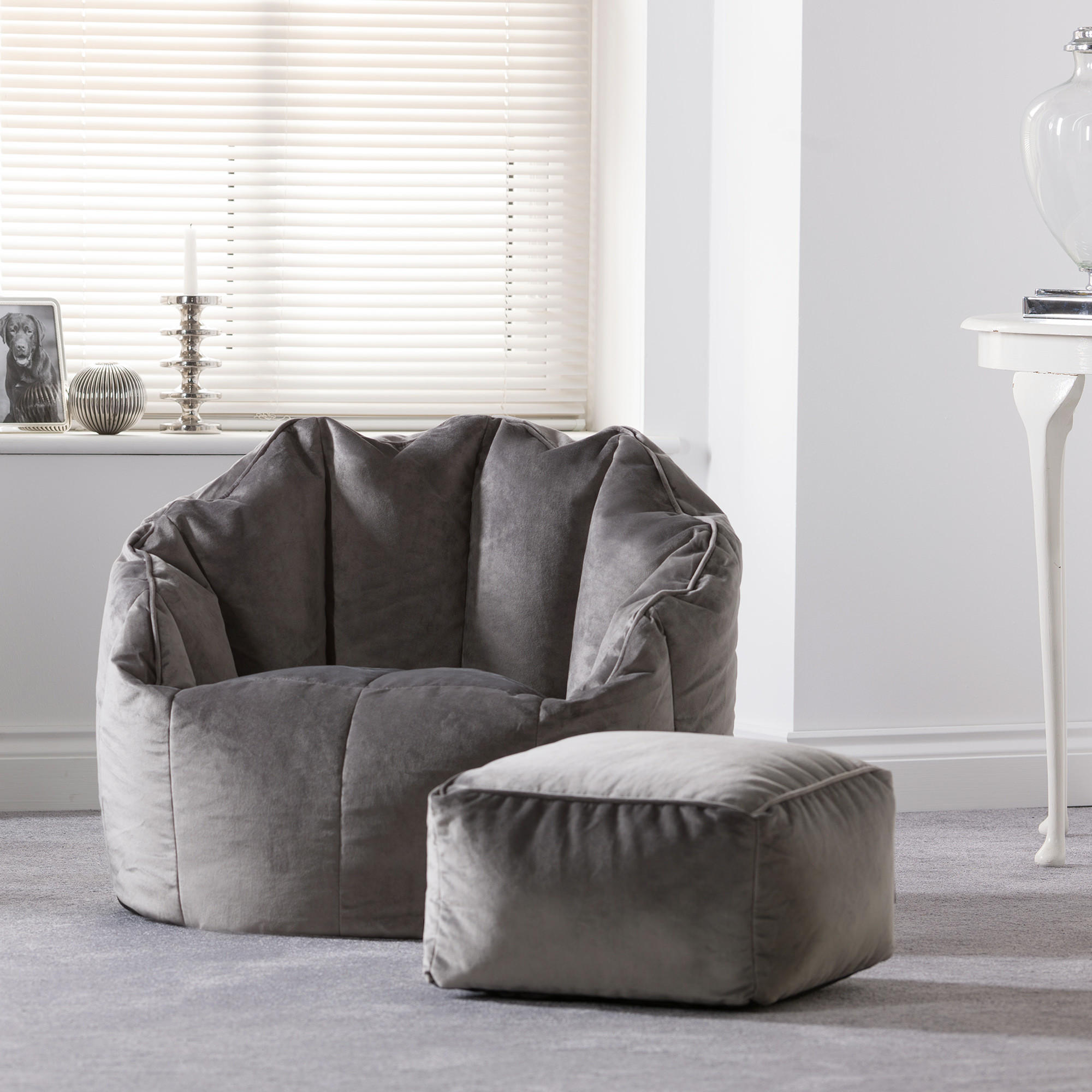SITZSACK-SESSEL Sirena mit Hocker - Grau, Textil (77/64/74cm) - icon