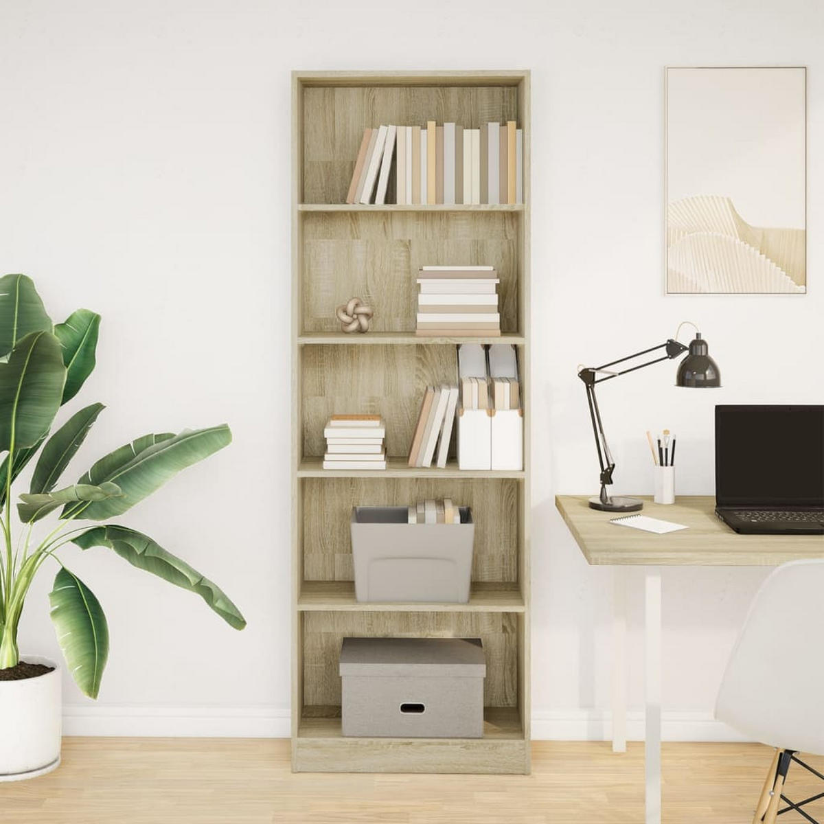 BÜCHERREGAL mit 5 Fächern 60/24/176 cm aus Holzwerkstoff Sonoma-Eiche Dekor - Sonoma Eiche, Holz (60/176/24cm) - vidaXL