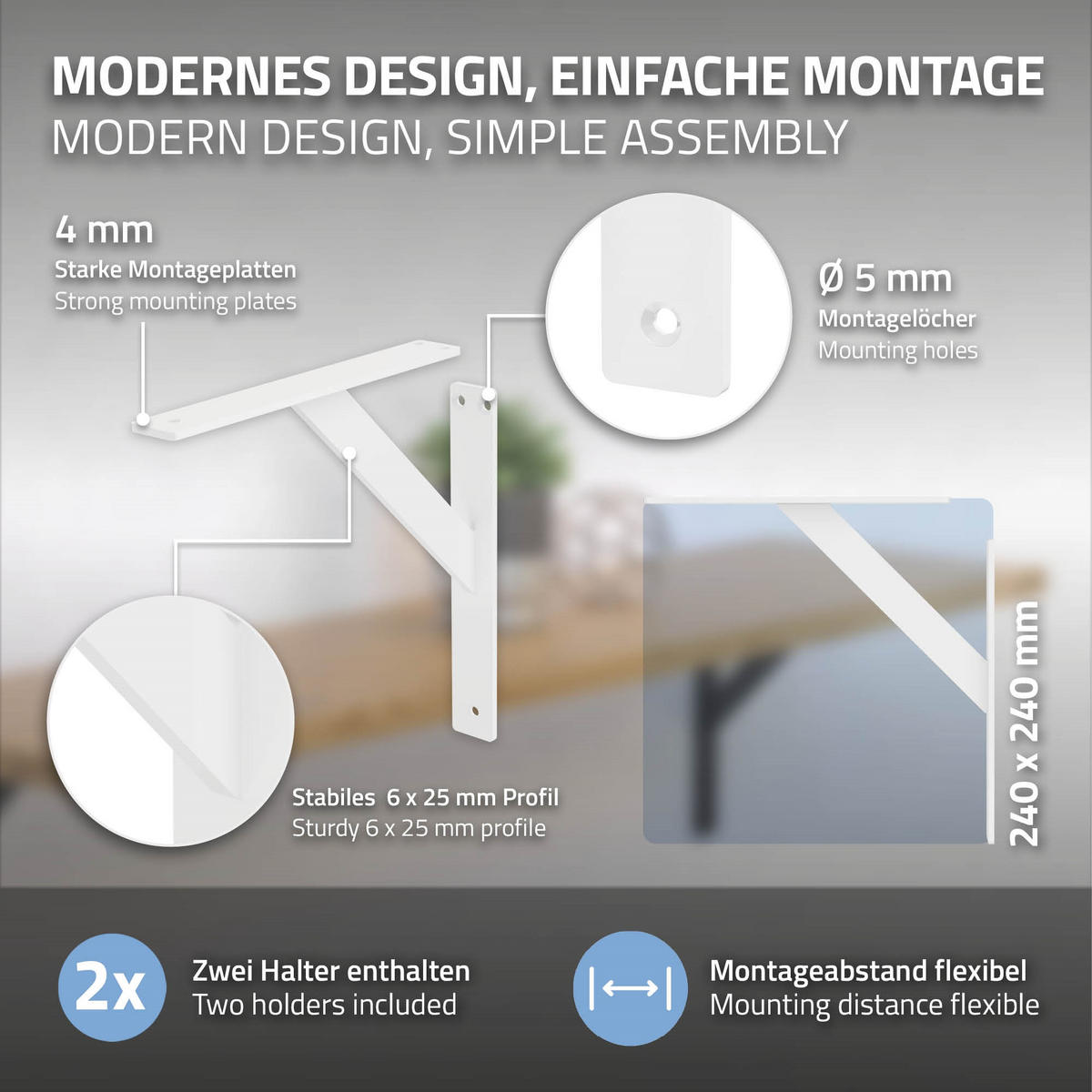 REGALTRÄGER 2er Set - Weiß, Metall (24/3/24cm) - ML-DESIGN