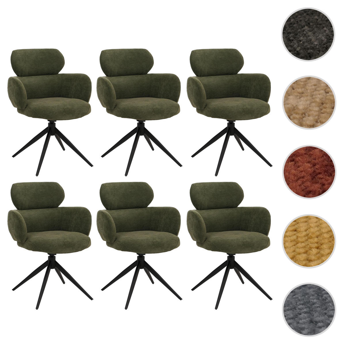 JÍDELNÍ ŽIDLE Zelená, sada 6 ks - olivově zelená/zelená barva, textil (61/86/69cm) - MCW