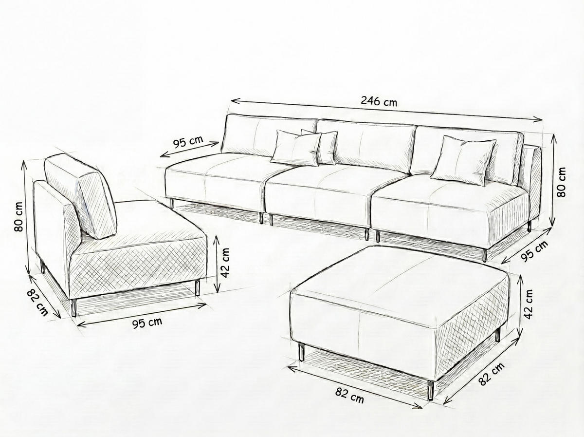 GARTEN Lounge Set SUN – Outdoor Möbel Set mit Sofa, Sessel und Hocker, UV-beständig und wasserabweisend - Creme, Textil - A&J MöbelLand