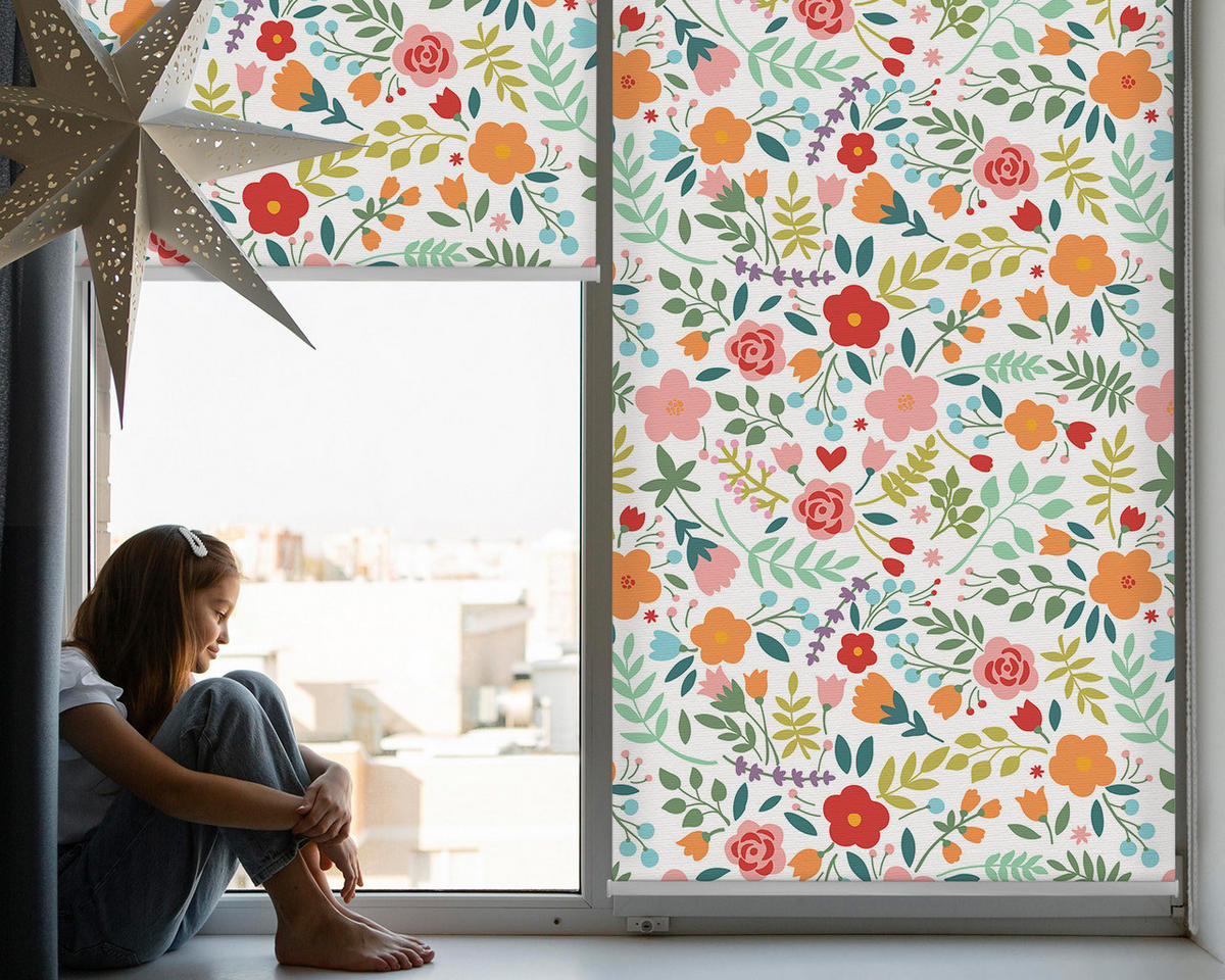 ROLLO LICHTDURCHLÄSSIG 150x140 cm Gemalte Blumen - Grün, Textil (150/140cm) - TULUP