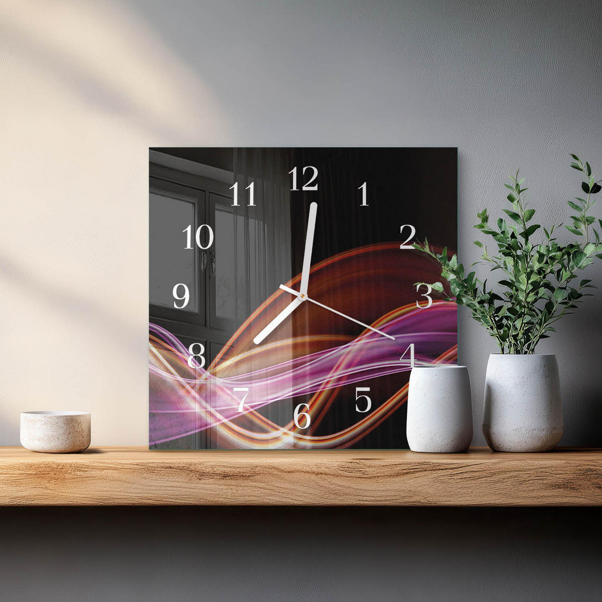 WANDUHR 30x30 cm - Abstrakte Kunst - Lila, Glas (30/30/0.4cm) - TULUP