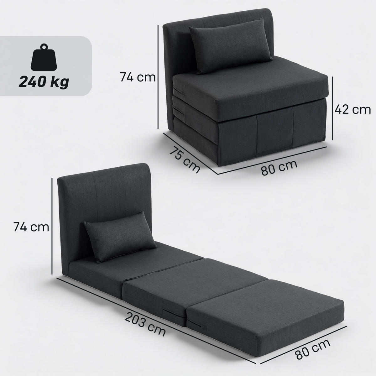 SCHLAFSESSEL Dunkelgrau 80.0/75.0/74.0 cm - Dunkelgrau, Textil (75/74/80cm)