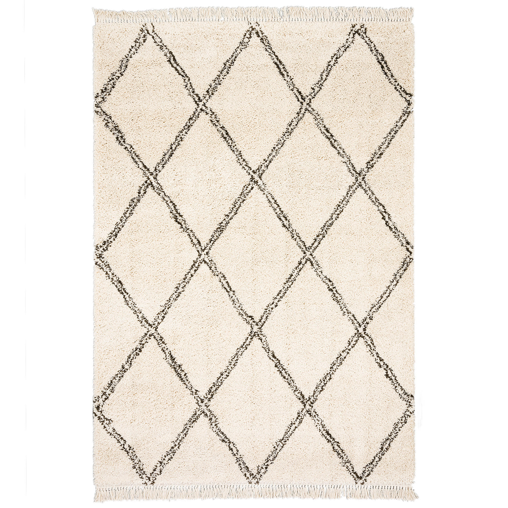 HOCHFLOR LANGFLOR SHAGGY TEPPICH BOHO RAUTEN - Creme, Textil (135/190cm) - Pergamon