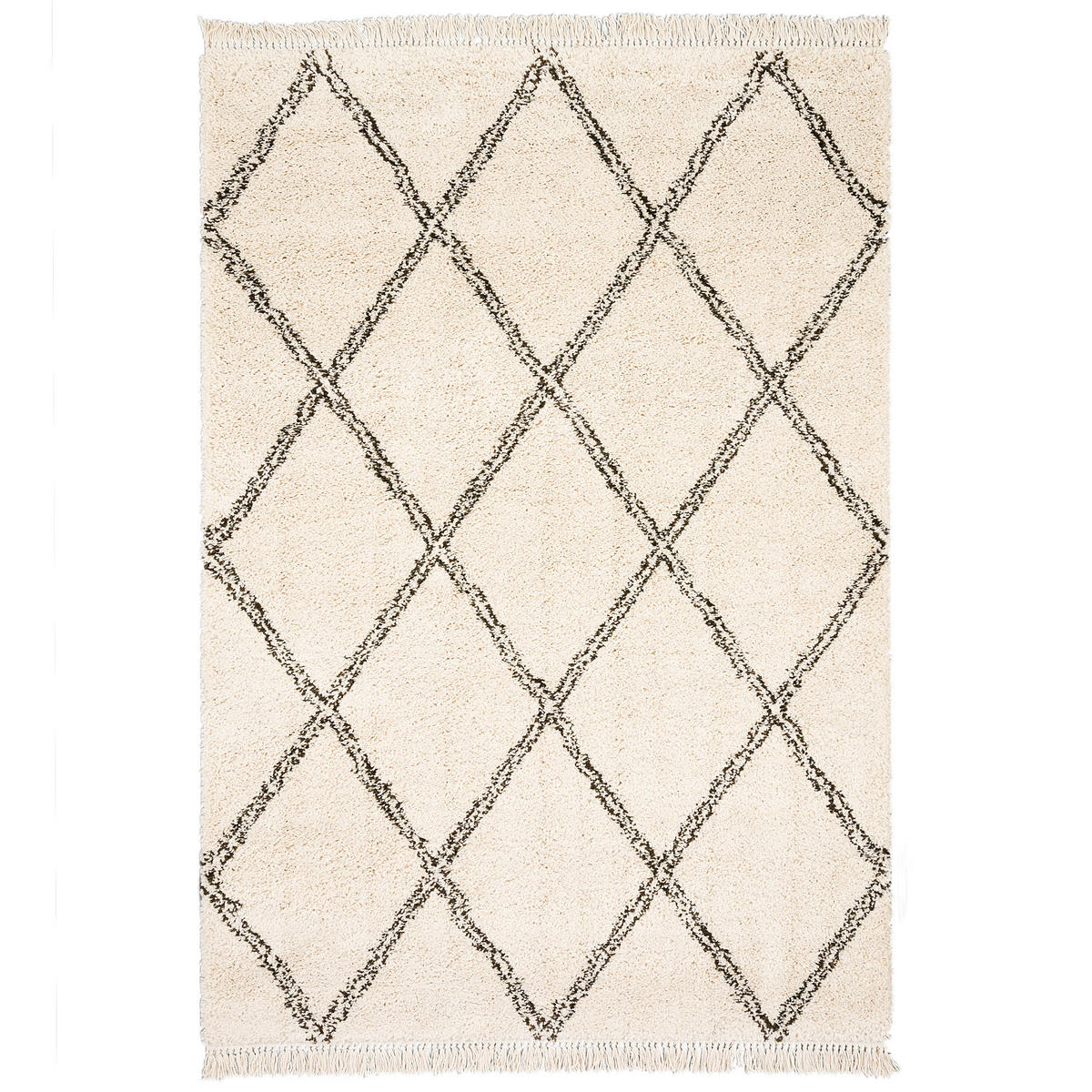HOCHFLOR LANGFLOR SHAGGY TEPPICH BOHO RAUTEN - Creme, Textil (120/170cm) - Pergamon