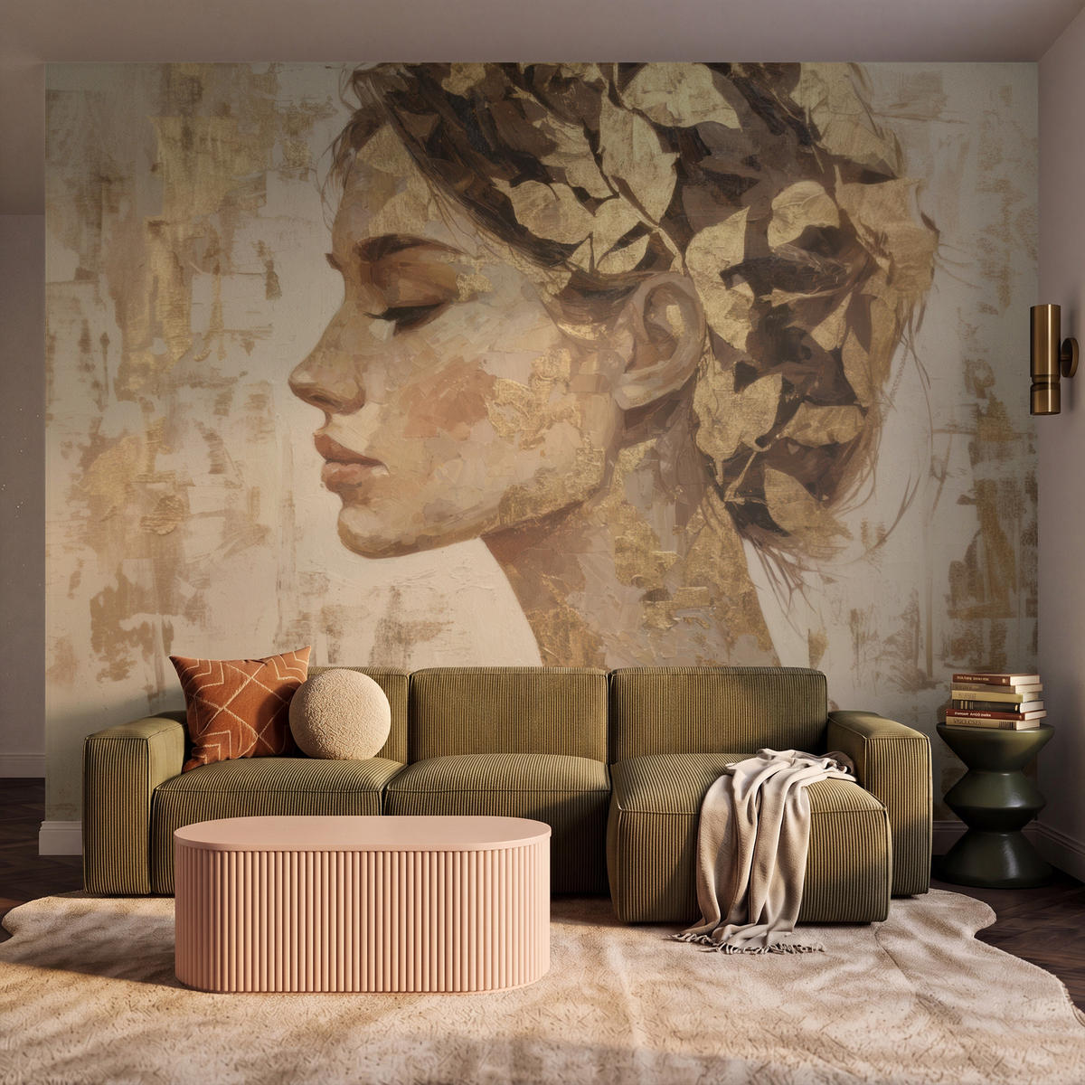 TAPETE - Frau - Gold - Abstrakt - Textur - 350x300 cm - Goldfarben, Papier (350/300cm) - OnlyWow